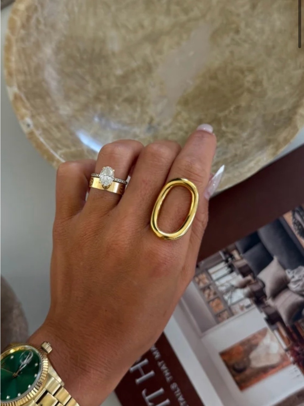 Elegant Gold OPEN Oval Statement ADJUSTABLE Ring - Women Jewelry